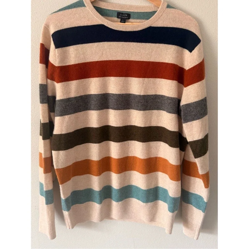 J. Crew Multicolor Striped Crewneck Sweater - 100 cashmere size L EUC